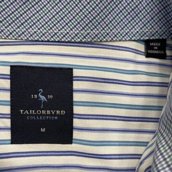 Tailorbyrd Men's Shirt Medium Blue Stripe Cotton Short Sleeve - Picture 5 of 5